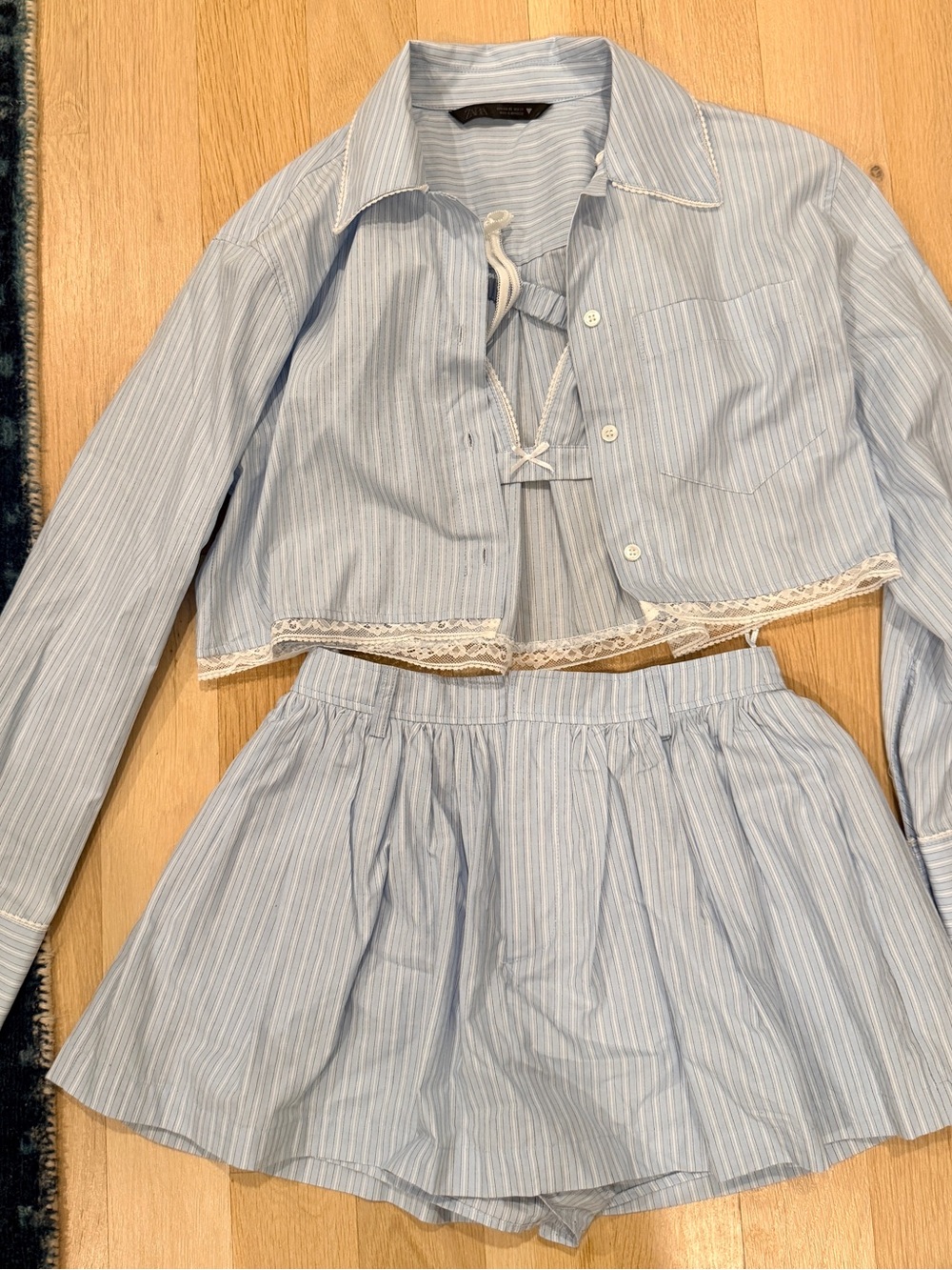 Zara Light Blue & White Striped Button-Down Top with Matching Skort